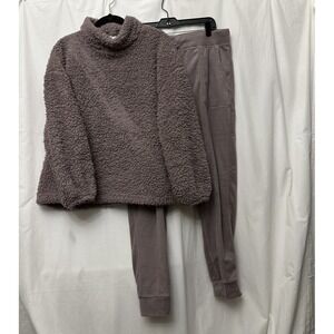 Carol Hochman Lavender 2 Piece Lounge Set w/Funnel Neck Sherpa Top & Pants -SZ M